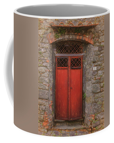 Tuscany Coffee Mug featuring the photograph A Very Handsome Red Door by Marcy Wielfaert