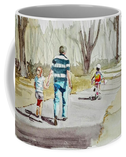 People Coffee Mug featuring the painting A Walk in the Park by Sandie Croft