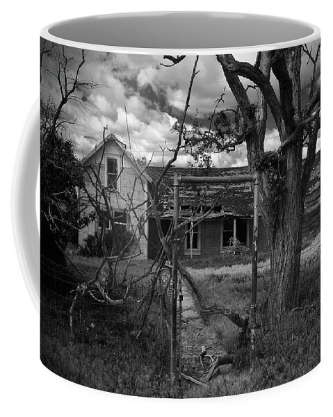 In Focus Coffee Mug featuring the digital art Abandon Ranch House B/W by Fred Loring