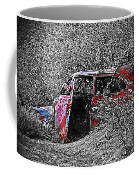 In Focus Coffee Mug featuring the digital art Abandone Car At Sperfish Lake by Fred Loring