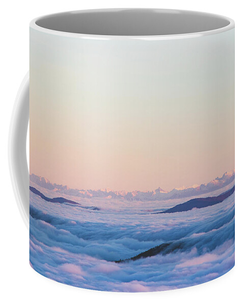 Transportation Coffee Mug featuring the photograph Above clouds and sunset - High Tatras, Slovakia by Vaclav Sonnek