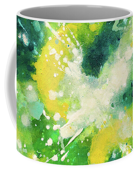Green Abstract Coffee Mug featuring the painting Abstract 94 by Maria Meester