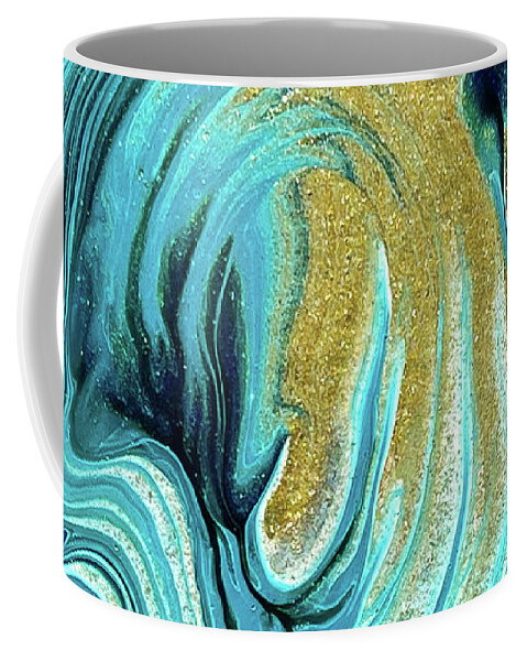 Abstract Acrylic Pour Painting Blue and Golden Coffee Mug by