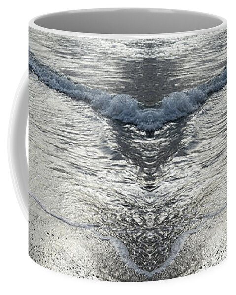 Sea Water Coffee Mug featuring the digital art Wave and reflections on the beach, sea water meets symmetry by Adriana Mueller