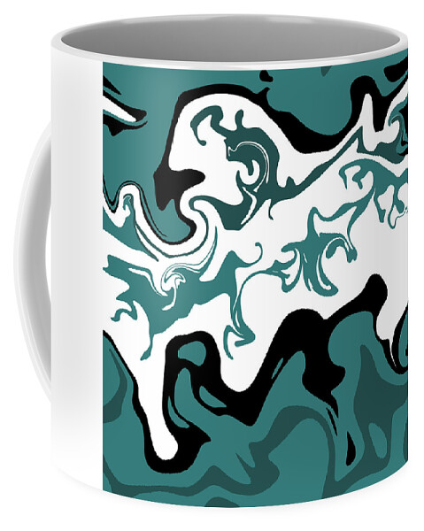 Abstract Coffee Mug featuring the digital art Abstract blue and white ocean art, liquid white and blue waves by Nadia CHEVREL