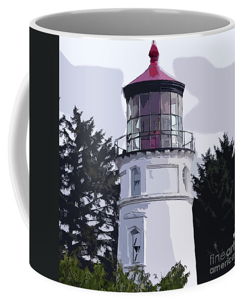 Cape-meares Coffee Mug featuring the digital art Abstract Cape Meares Lighthouse by Kirt Tisdale