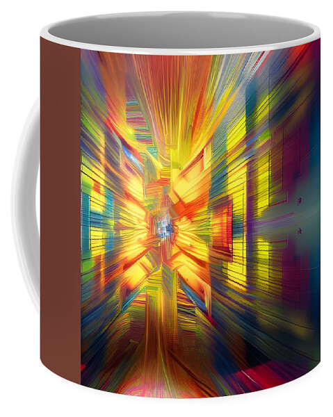 Digital Abstract Yellow Gold Lines Coffee Mug featuring the digital art Abstract Exploding by Beverly Read