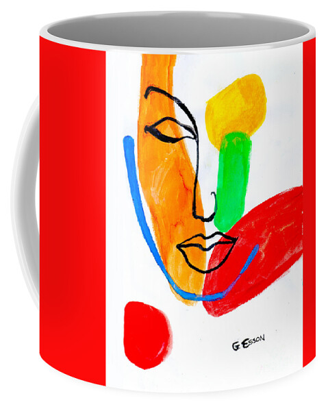 Face Coffee Mug featuring the painting Abstract Face With Blue Line by Genevieve Esson