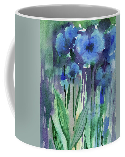 Abstract Floral Watercolor Fluid Flower Painting Abstraction Coffee Mug featuring the painting Abstract Floral Watercolor Painting Ultramarine Blue Flowers by Irina Sztukowski