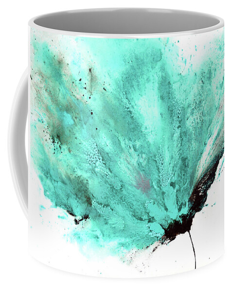 Teal Abstract Art Coffee Mug featuring the painting Abstract Flower Wave Blue Brown 1 by Catherine Jeltes