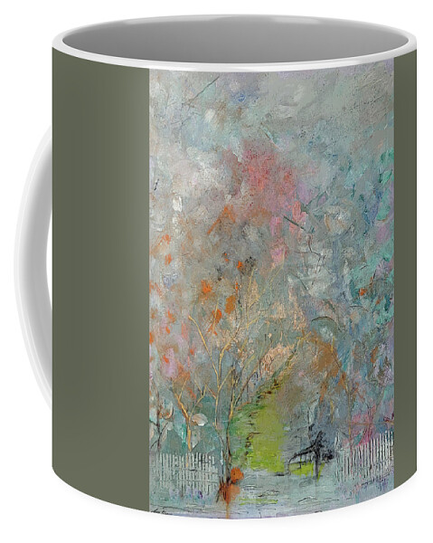Landscape Coffee Mug featuring the painting Abstract Landscape with Fence by Lisa Kaiser