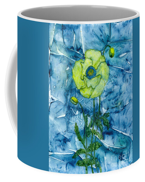 Poppy Coffee Mug featuring the painting Abstract Wild Green Poppy by Conni Schaftenaar