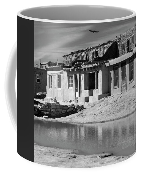 Acoma Pueblo Coffee Mug featuring the photograph Acoma Pueblo Adobe Homes B W by Mike McGlothlen