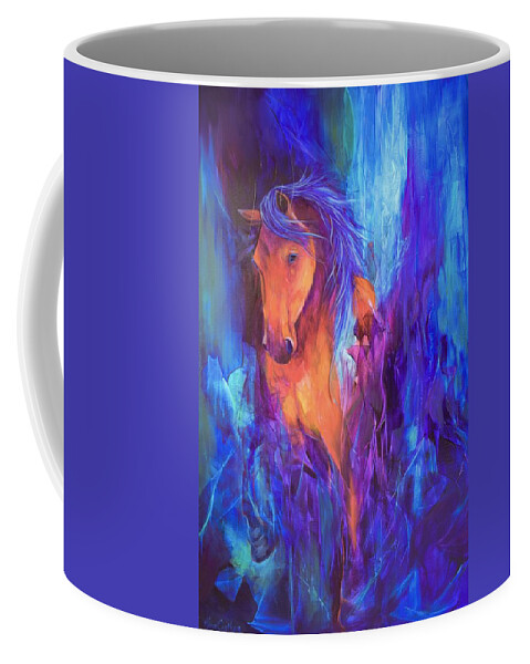 Abstract Equine Art Coffee Mug featuring the painting Across Dimensions by Karen Kennedy Chatham