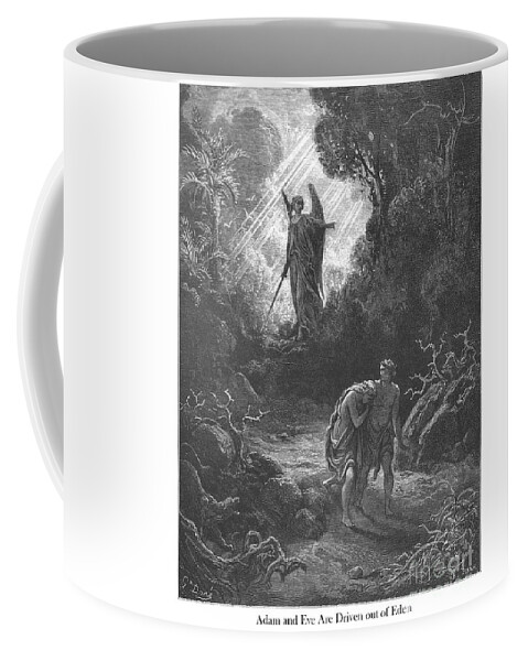 Adam Coffee Mug featuring the photograph Adam and Eve Driven Out of Eden by Gustave Dore v1 by Historic illustrations