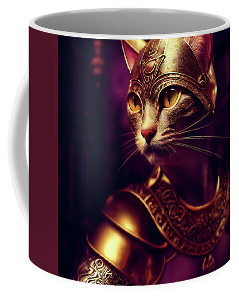 Cat Warriors Coffee Mug featuring the digital art Adonna the Tabby Cat Warrior by Peggy Collins