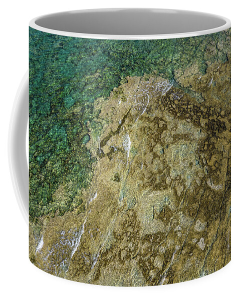 Seascape Coffee Mug featuring the photograph Aerial drone view of sea transparent water with rocks on the bottom. Ocean background by Michalakis Ppalis