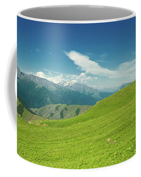 Mountain Coffee Mug featuring the photograph Aerial panorama landscape in mountains by Mikhail Kokhanchikov