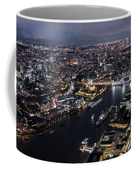 Panorama Coffee Mug featuring the photograph Aerial Panorama of the London Shard and Skyline at night by Sonny Ryse