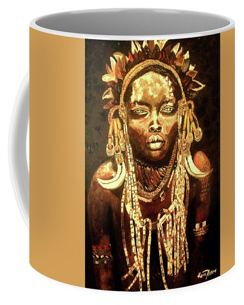 Africa Coffee Mug featuring the painting African Beauty by Kowie Theron