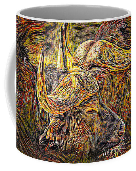 Buffalo Coffee Mug featuring the mixed media African Buffalo Art by Debra Kewley