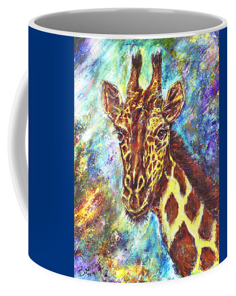 African Giraffe Coffee Mug featuring the painting African Giraffe by John Bohn