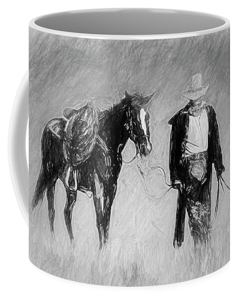 2013 Coffee Mug featuring the digital art After a Long Ride - Sketch by Bruce Bonnett