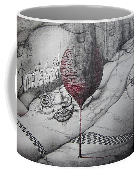 Drawing Coffee Mug featuring the drawing After Dali by Geni Gorani