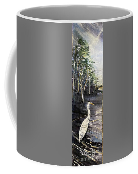 Louisiana Landscape Heron Coffee Mug featuring the painting After the rain bird by Francelle Theriot