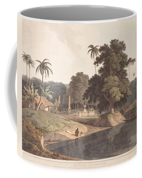 After Thomas And William Daniell Ra Near Bandell On The River Hooghly Coffee Mug featuring the painting AFTER THOMAS AND WILLIAM DANIELL RA Near Bandell on the River Hooghly, by Artistic Rifki