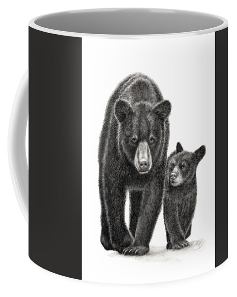 Black Bear Coffee Mug featuring the drawing The Why Phase by Monica Burnette