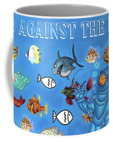 Christian Fish Coffee Mug featuring the mixed media Against the Flow by Dr Gali