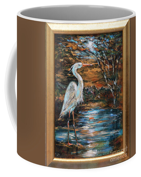 Ibis Coffee Mug featuring the painting Aged Crane by Linda Olsen