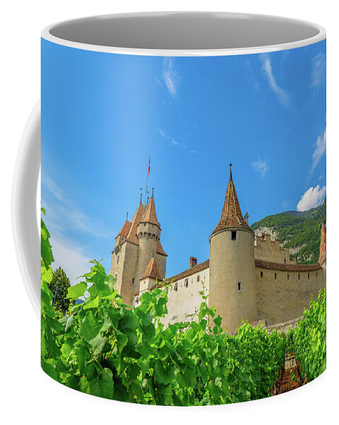 Castle Coffee Mug featuring the photograph Aigle Castle vineyards by Benny Marty