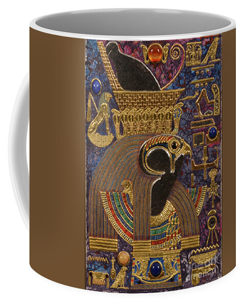 Ancient Coffee Mug featuring the mixed media Akem Shield of Heru Who Unites the Two Lands by Ptahmassu Nofra-Uaa