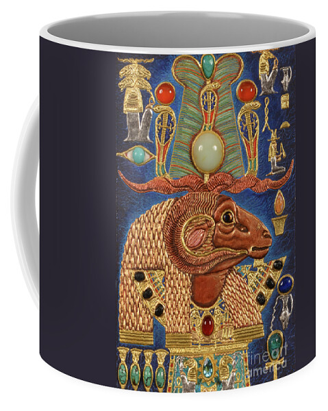 Ancient Coffee Mug featuring the mixed media Akem-Shield of Khnum-Ptah-Tatenen and the Egg of Creation by Ptahmassu Nofra-Uaa