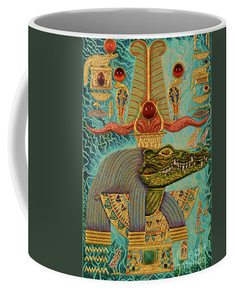 Ancient Coffee Mug featuring the mixed media Akem-Shield of Sobek-Ra Lord of Terror by Ptahmassu Nofra-Uaa