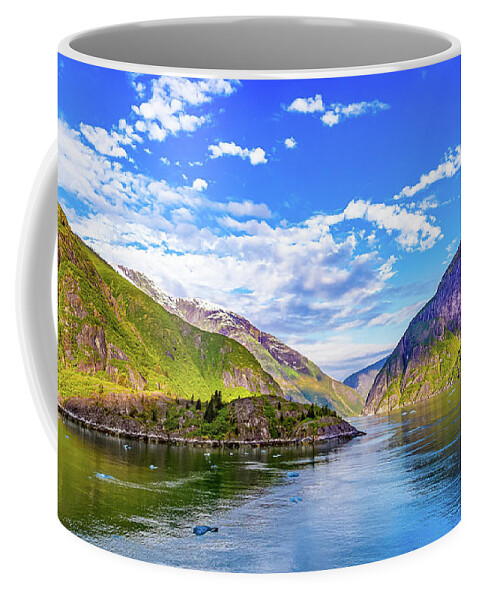 Alaska Coffee Mug featuring the digital art Alaska Inside Passage colors at Dusk II by SnapHappy Photos
