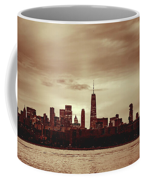 Oil On Canvas Coffee Mug featuring the digital art Albumen Print of Chicago Cityscape of coastal megapolis under sunset sky, Woodburytype by Celestial Images