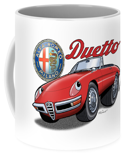 Alfa Romeo Coffee Mug featuring the digital art Alfa Romeo Duetto Cartoon by Rick Andreoli