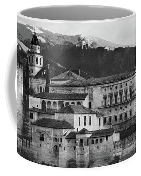 Alhambra Coffee Mug featuring the photograph Alhambra in Granada Spain BW by Rebecca Herranen