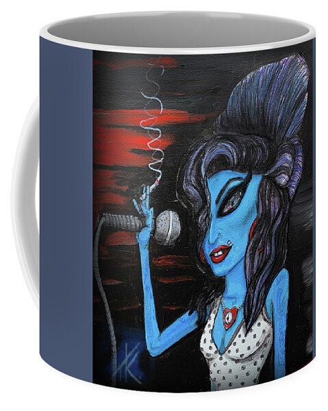 Amywinehouse Coffee Mug featuring the painting Alien Amy by Similar Alien