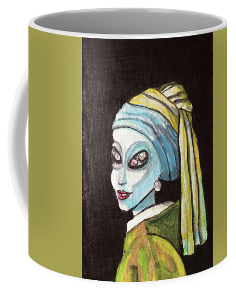 Alien Coffee Mug featuring the painting alien Girl with a Pearl Earring by Similar Alien