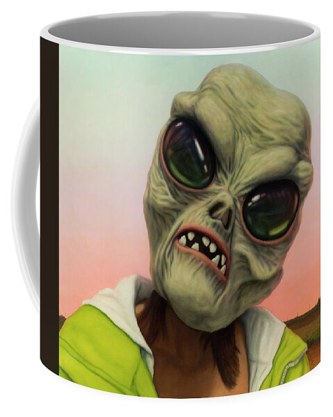 Alien Coffee Mug featuring the painting Alien in West Texas by James W Johnson