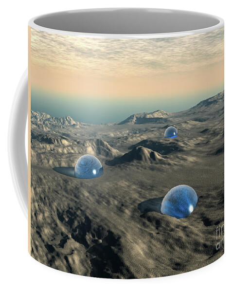 Mystery Coffee Mug featuring the digital art Alien Spheres by Phil Perkins