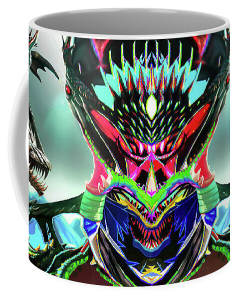 Monster Coffee Mug featuring the digital art Alien vs the mech dragons by Shawn Dall