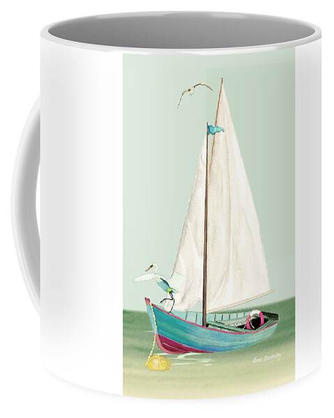 Boat Coffee Mug featuring the painting All Aboard by Anne Beverley-Stamps