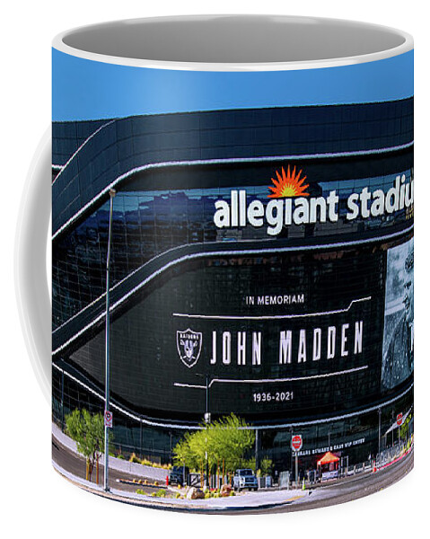 John Madden Coffee Mug featuring the photograph Allegiant Stadium Las Vegas Raiders John Madden Tribute Game day Panoramic View by Aloha Art