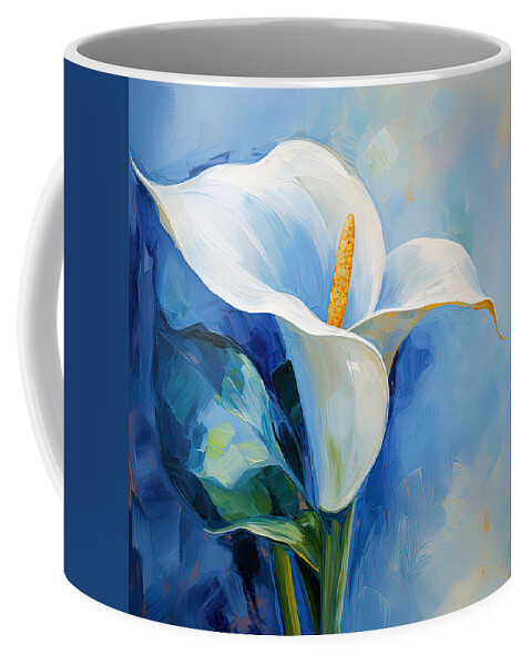 Calla Lily Coffee Mug featuring the painting Alone In Blue- Calla Lily Paintings by Lourry Legarde
