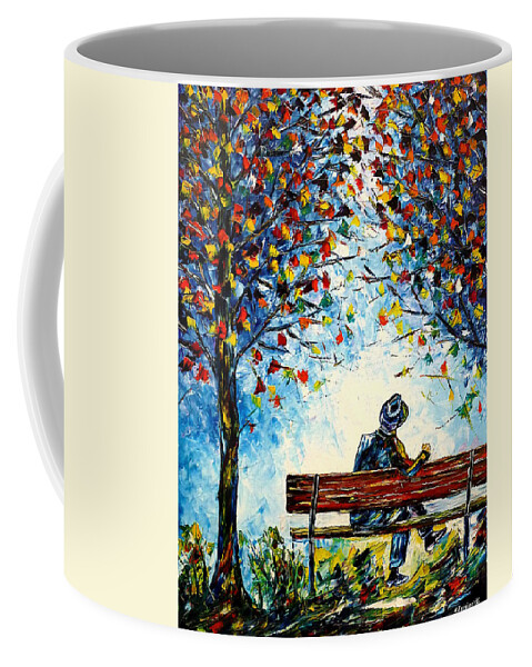Lonely Man Coffee Mug featuring the painting Alone On A Bench by Mirek Kuzniar